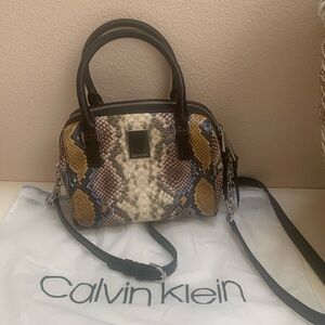 Calvin Klein Embossed Snakeskin Satchel/Crossbody NWOT